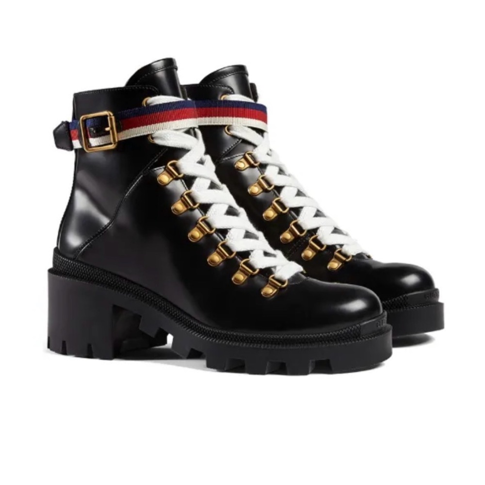 Gucci Leather Ankle Boot with Sylvie Web | Size 40